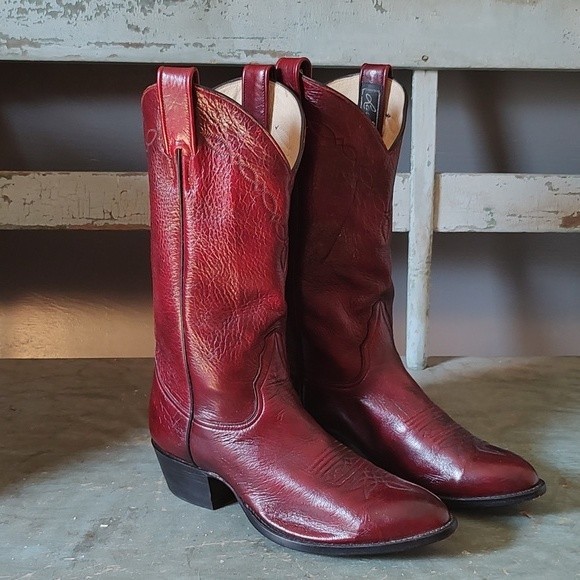 🔥HP🔥 Larry Mahan Men's Maroon/Red Leather Boots Size 9EE / Wide - Picture 3 of 12